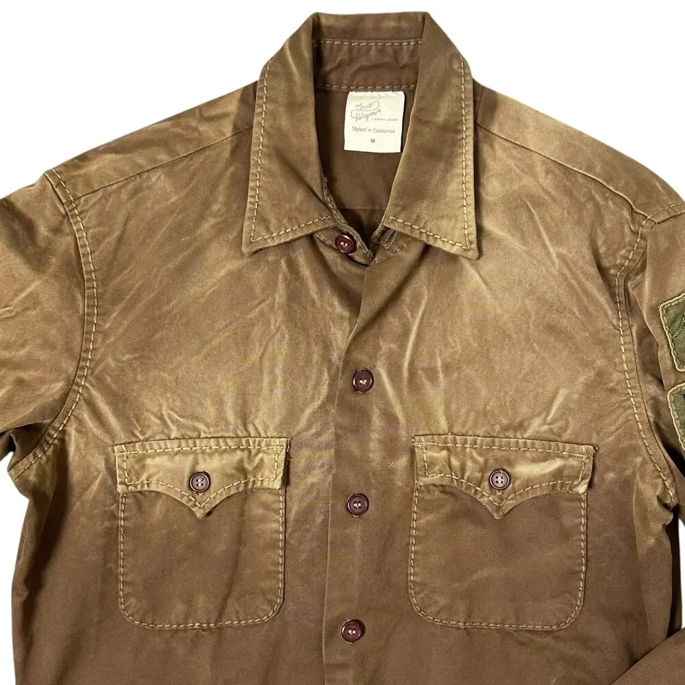 Vintage Y2K True Religion Military Patch Western Shirt Brown Cotton Distressed M